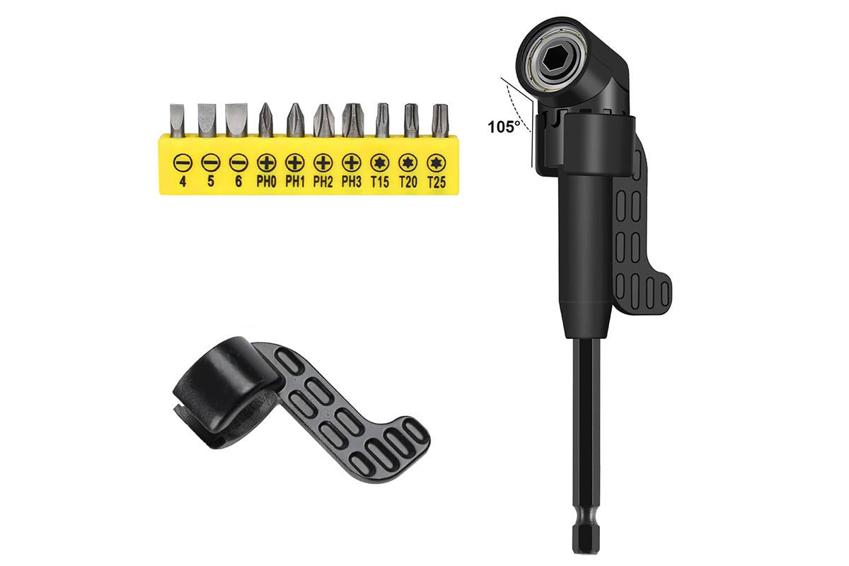 17-Piece Drill Bit Extension Set with 105 degree Right Angle Attachments Flexible Shaft Kit for Tight Spaces