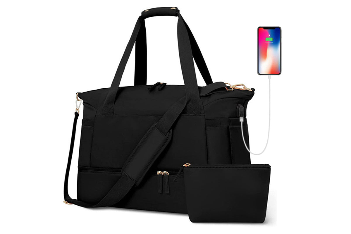 37L Women Fitness Travel Bag Waterproof Pocket USB Charging Carry On Overnight Bag