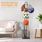 4 Tier Sports Equipment Ball Storage Rack with Basket and Hooks