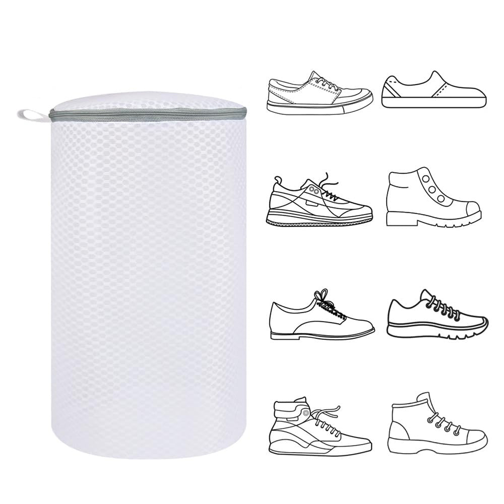 2Pcs Cylinder Honeycomb Mesh Shoe Washing Machine Bag with Zipper for Sneakers