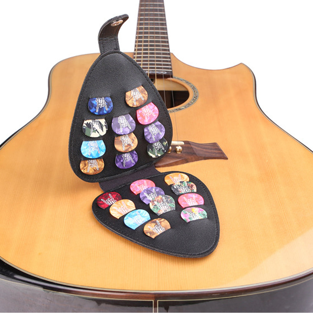 Guitar Picks Holder Case with 22 Picks PU Leather Guitar Plectrums Storage Pouch