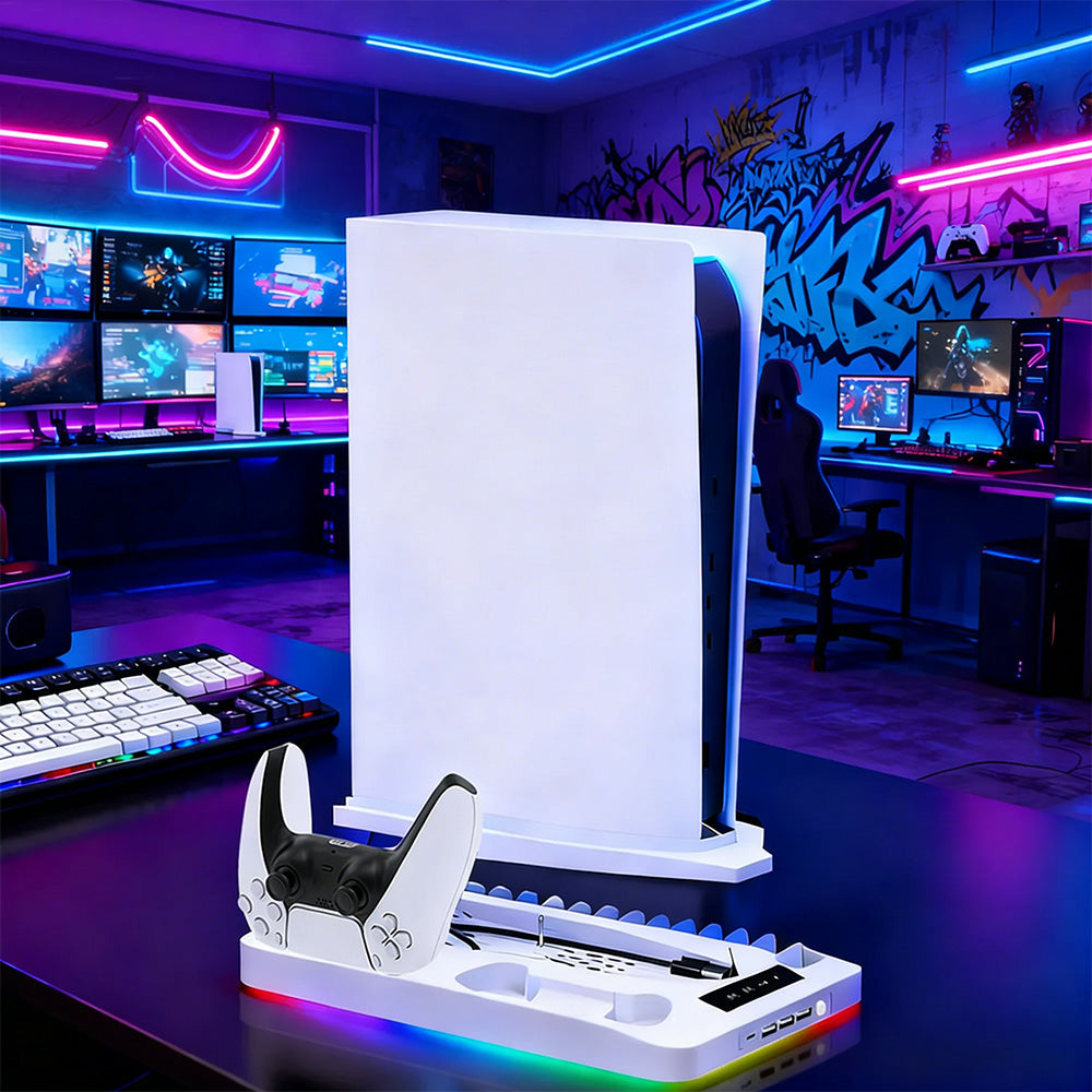 Gaming For PS5 Slim Pro Docking and Cooling Station Charger Headset Holder With RGB Light