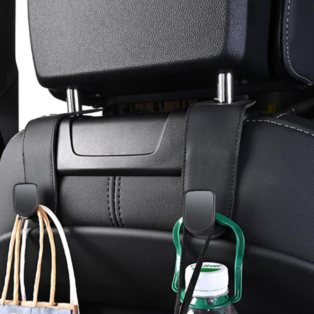 2Pcs Black PU Leather Car Seat Headrest Hanging Hook