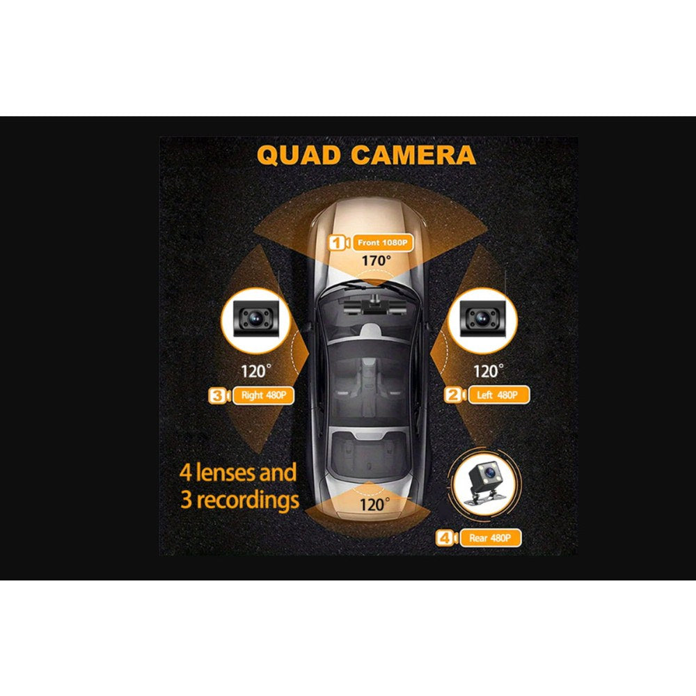 4-Channel 1080P HD Dash Cam Front and Rear Inside Left Right Car Dash Camera with 64GB Card