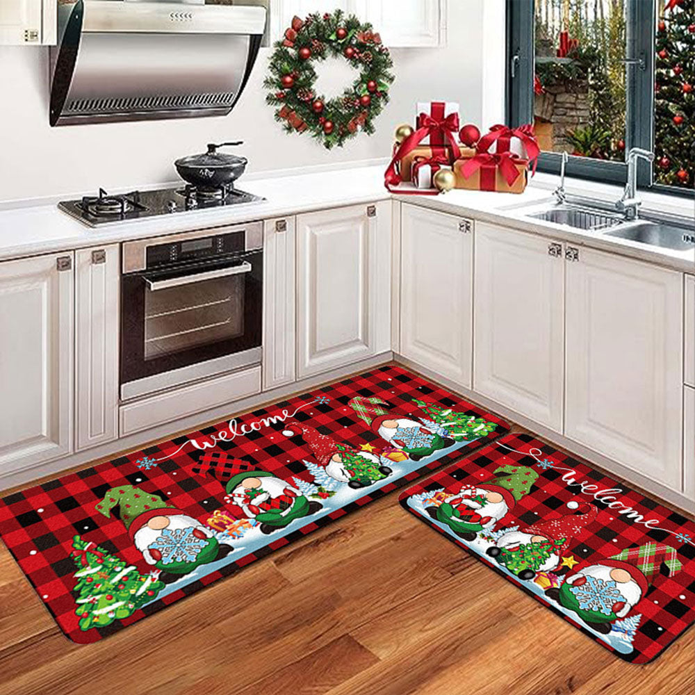 2Pcs Christmas Kitchen Door Mat Anti-Oil Floor Rug Non-Slip Mat for Bathroom Home