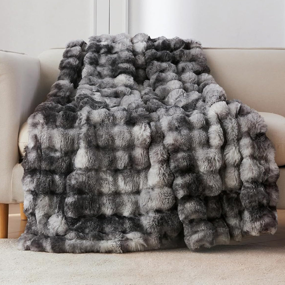 Bubble Tie Dye Throw Blanket Soft Cozy Microfiber Lightweight Warm for Couch-Dark Grey