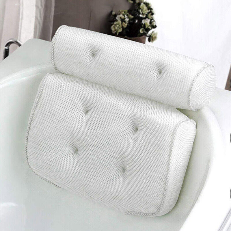 3D Mesh Bath Pillow with Suction Cups Back Neck Support for Bathtub Spa