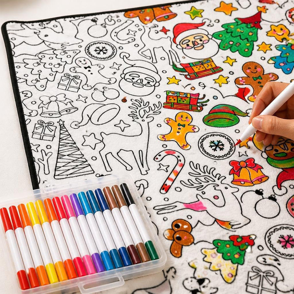 Adult DIY Christmas Coloring Blanket Black and White Line Art-Style 1