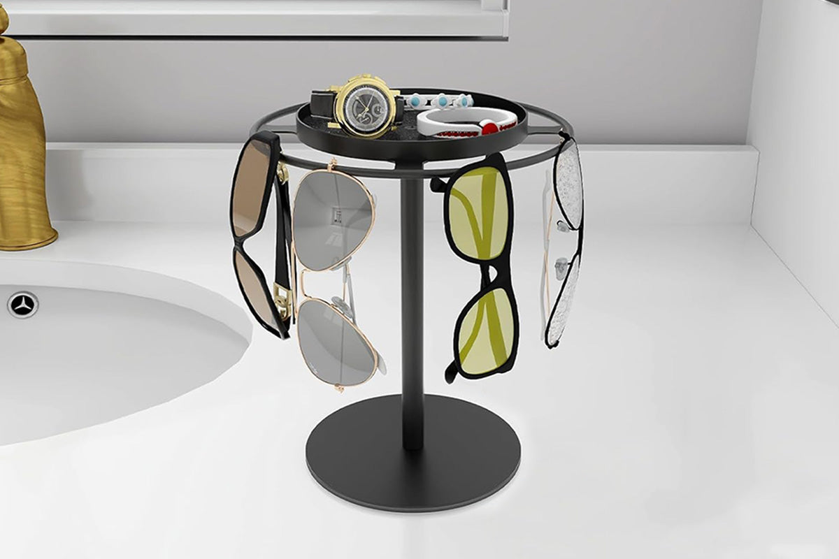 Iron Sunglasses Organizer Storage Holder Stand with Tray for Desk