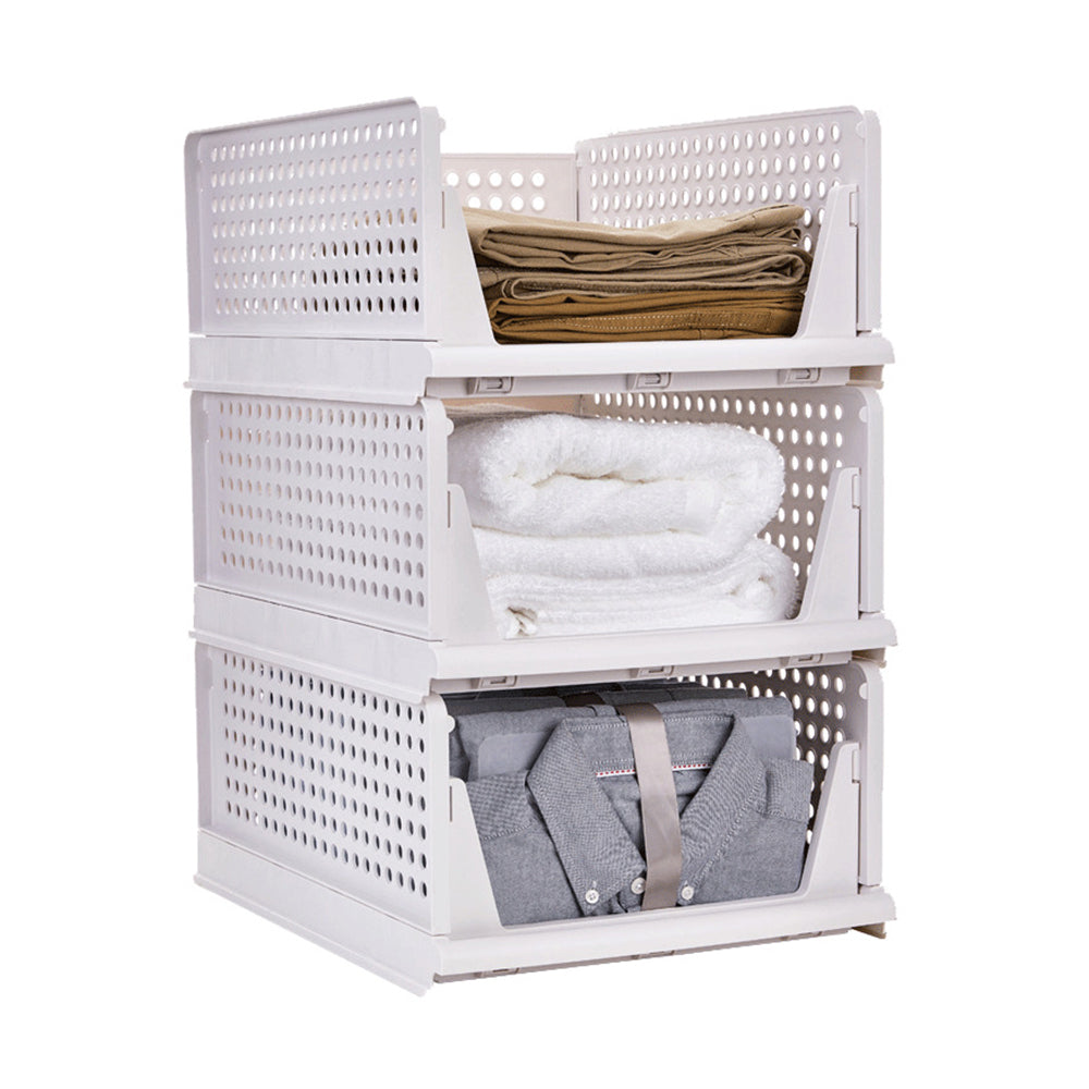 Stackable Plastic Storage Basket Foldable Closet Organizer Clothes Storage Drawer
