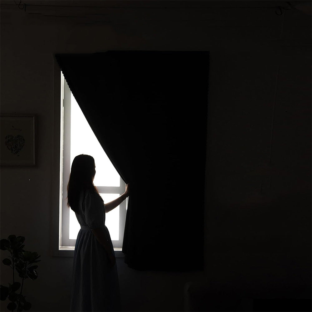 Blackout Curtains No Drill Adhesive Curtains for Bedroom Living Room Office-Black