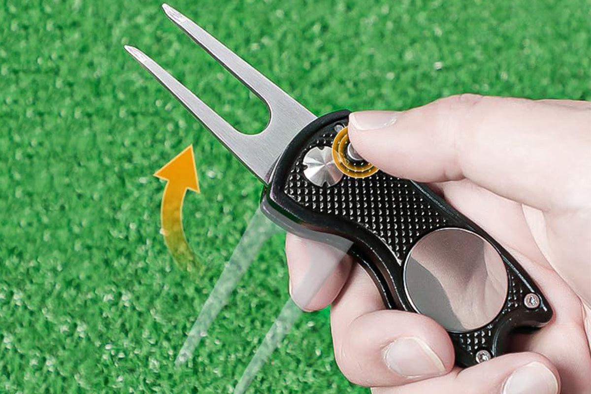 2PCS Golf Divot Repair Tool Putt Alignment Ball Marker Pop-up Fork Tine