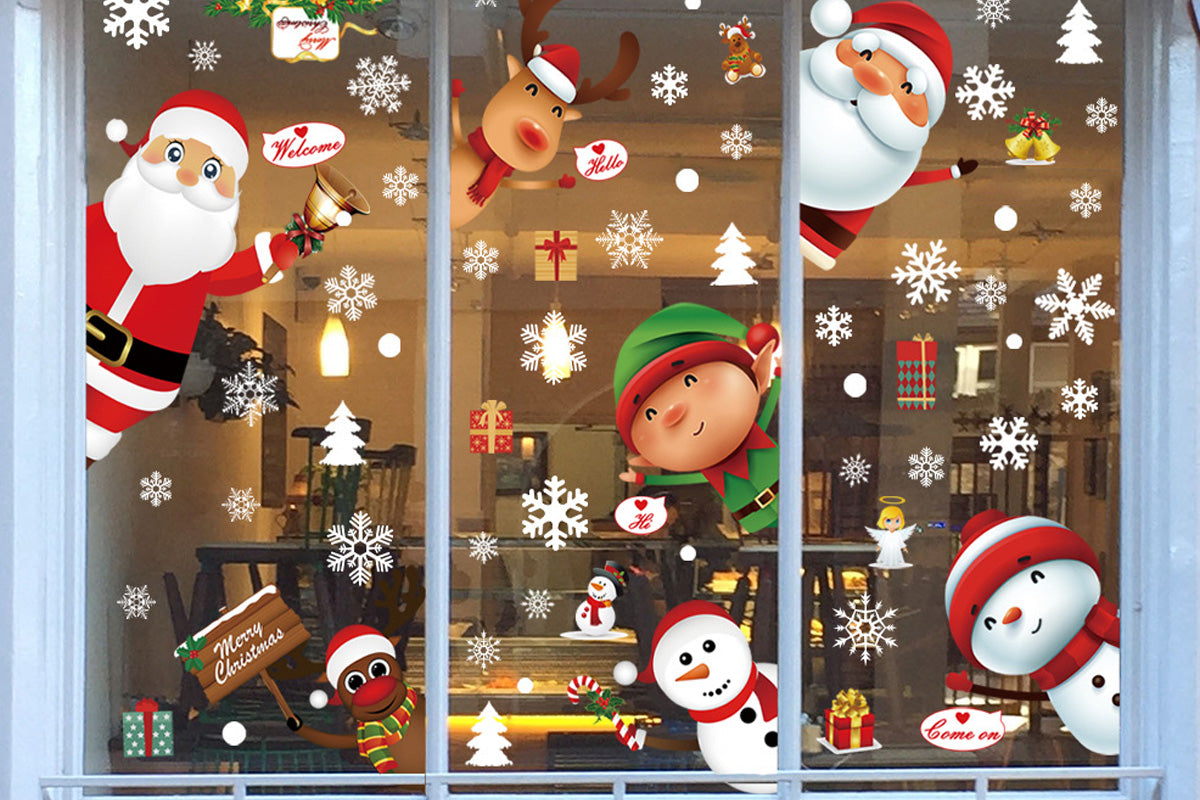 6Pcs Christmas Window Clings Window Stickers Decals with Santa Claus and Snowman