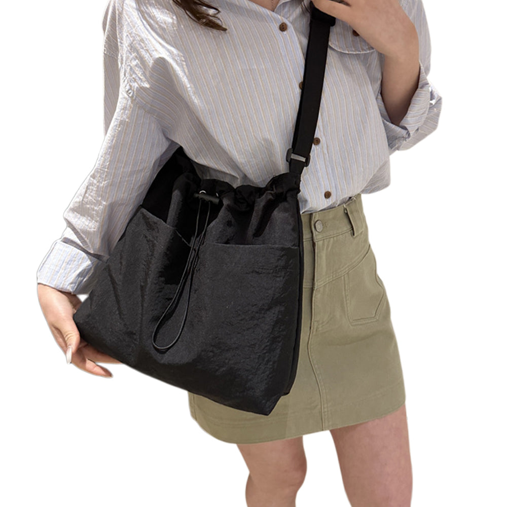 Nylon Crossbody Shoulder Tote Bag Large Capacity Drawstring Bucket Bag