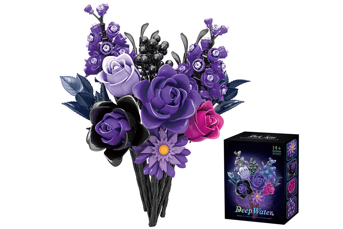 822PCS Purple Rose Bouquet Building Blocks DIY Assembly Set Birthday Gift Home Decoration