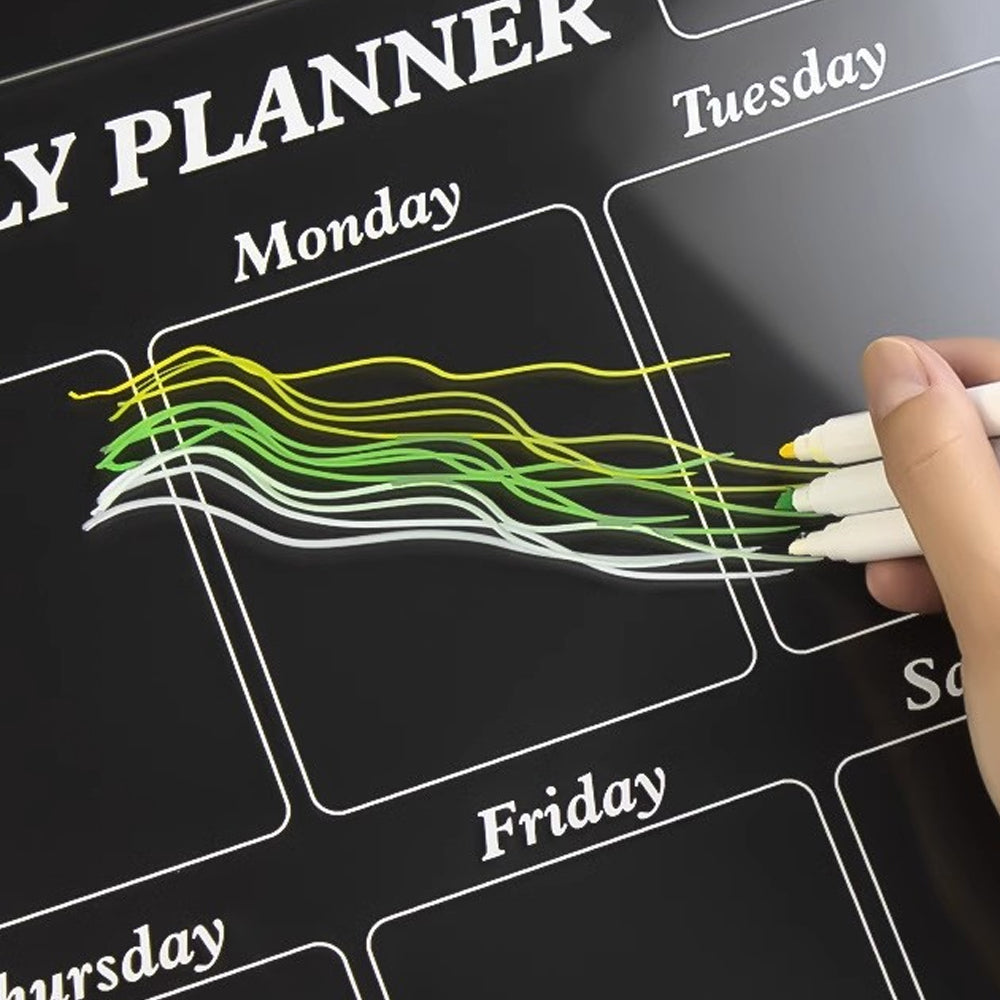 40x30cm Acrylic Magnetic Calendar for Fridge 5 Colorful Markers 1 Cleaning Cloth