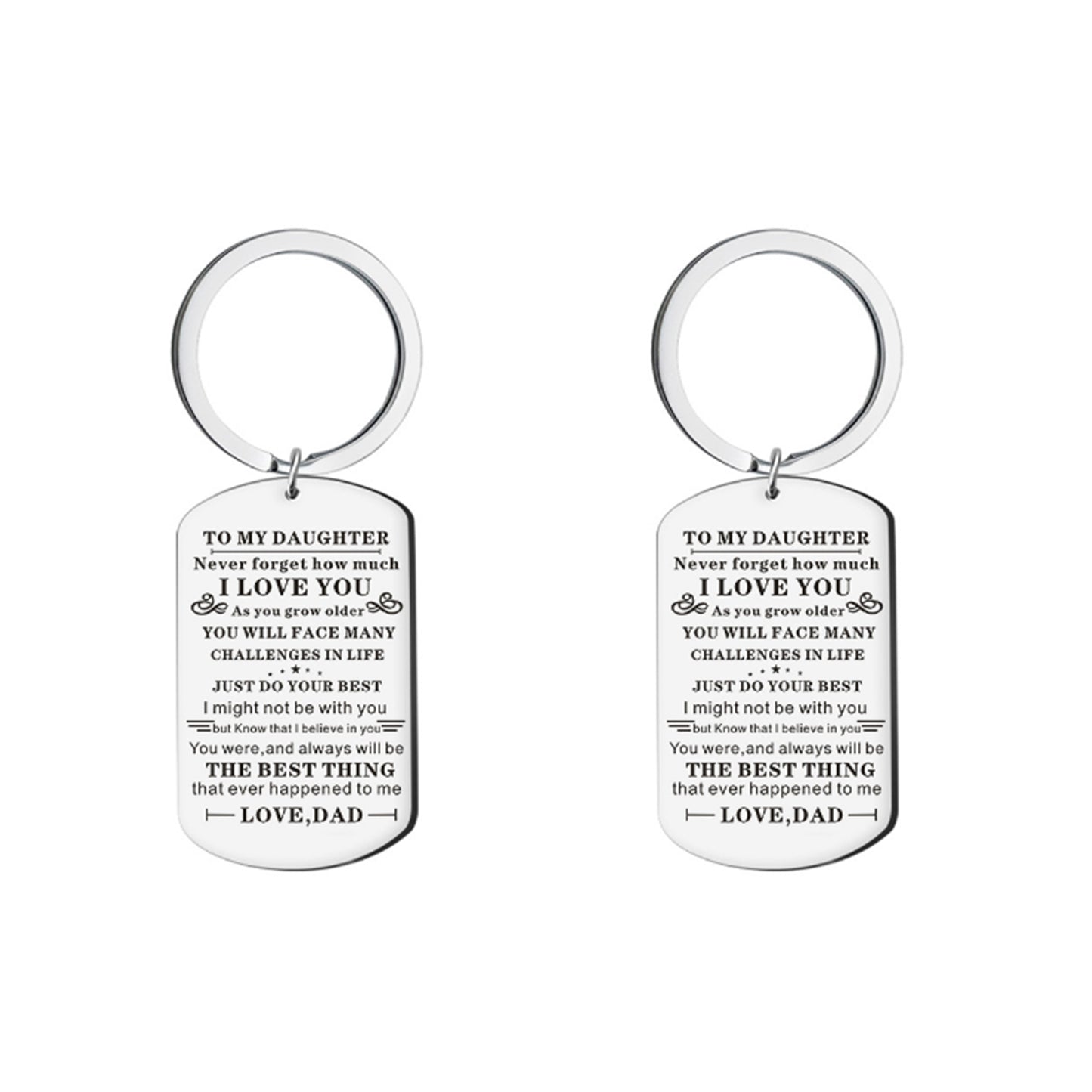 Stainless Steel Inspirational Keychain to My Daughter from Dad with Keyrings