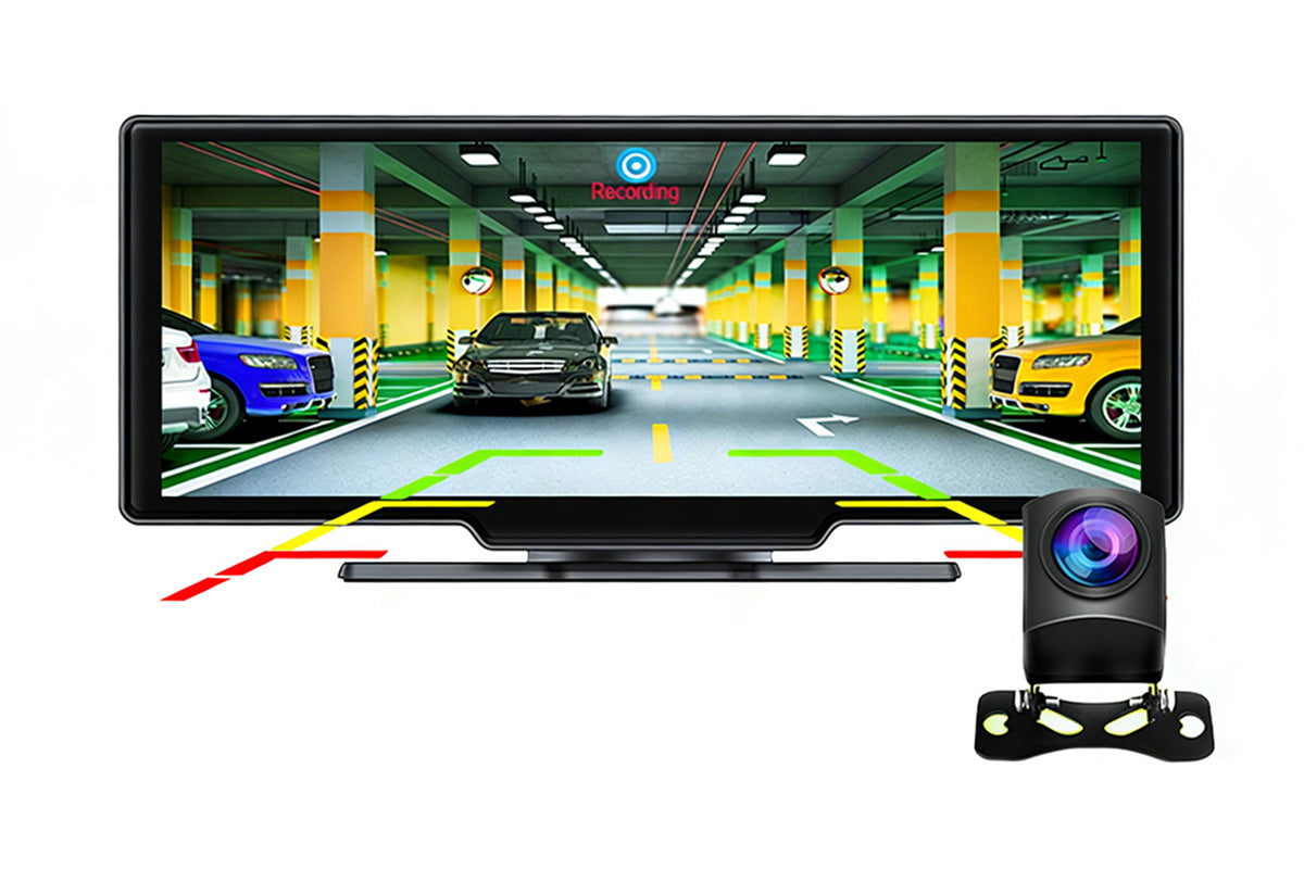 10.26 Inch Wireless Carplay Android Auto Screen Portable with Dual Dash Cam