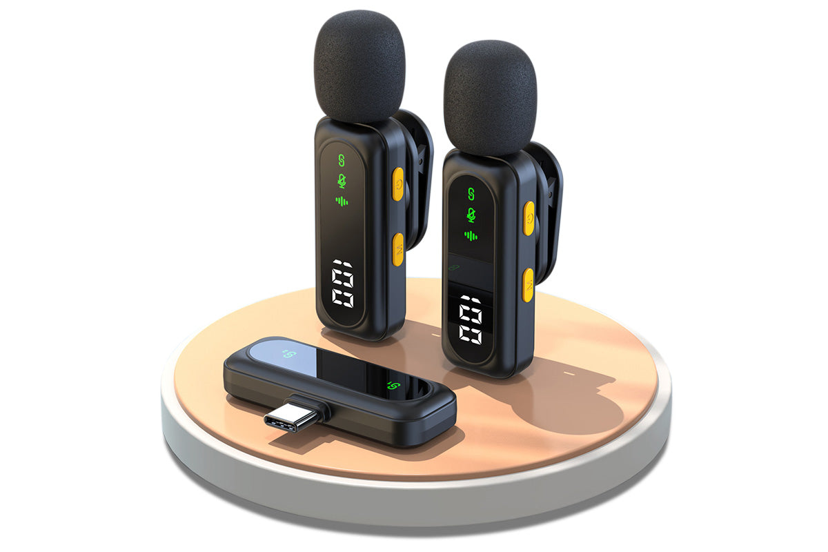 Wireless Lavalier Microphone LED Display Mini Mic For Android Apple Phone