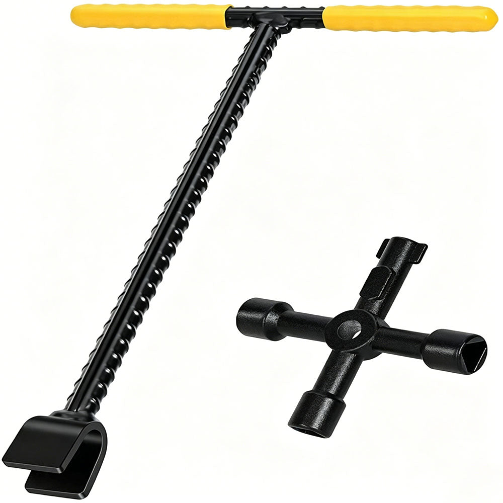 T Handle Valve Wrench 17 Inch with 4 in 1 Key for Water Gas Round Square Valve
