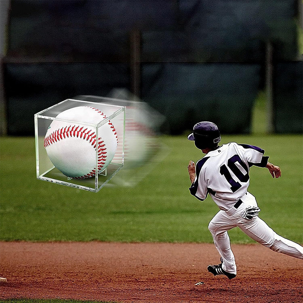 2Pcs Square Baseball Holder Stackable Cube Display Case with UV Protection