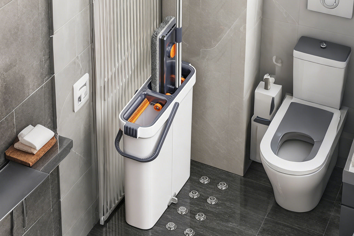 Flat Mop and Bucket Set with 2 Reusable Mop Pads