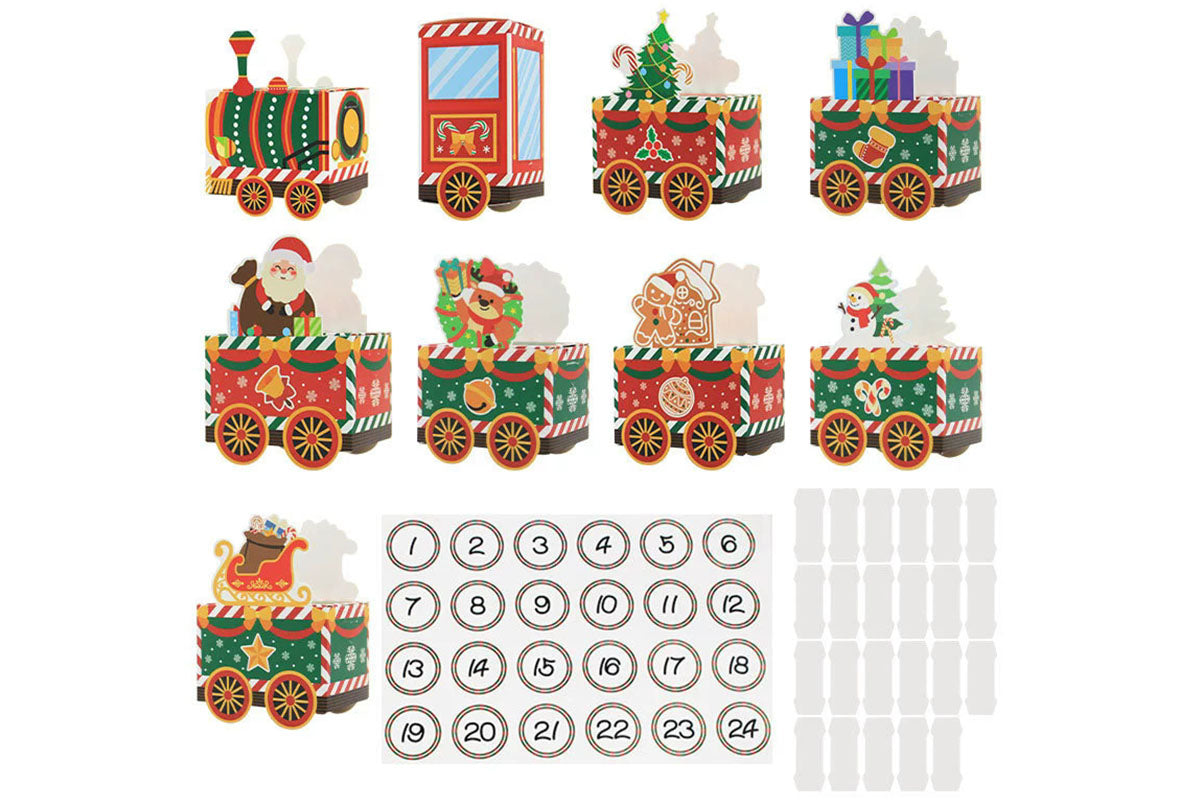 24 Piece Cardstock DIY Christmas Train Advent Calendar Candy Boxes