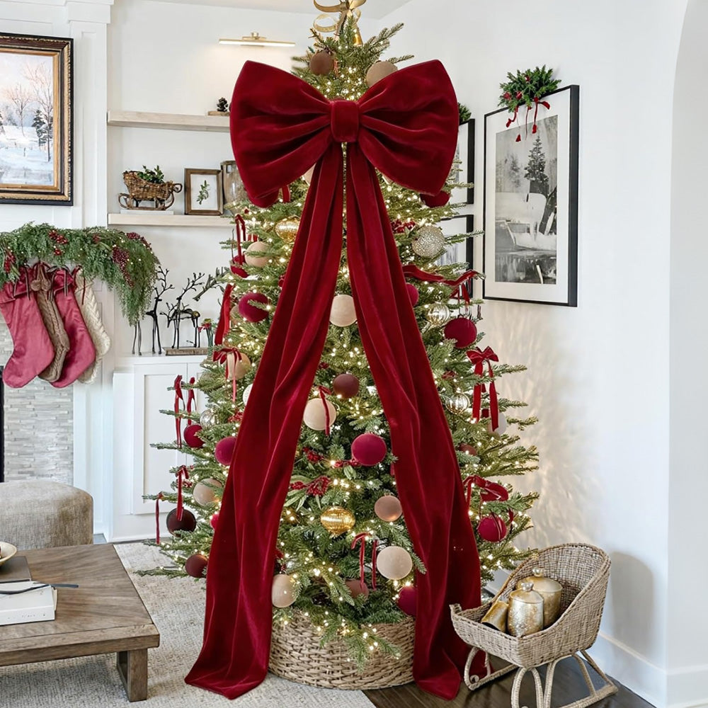 40x230cm Oversized Velvet Christmas Tree Bow with Long Streamers