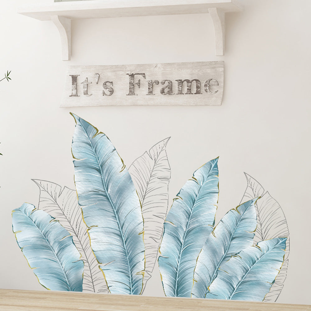 Blue Tropical Jungle Leaves Wall Decals Palm Tree Leaf Plants Wall Stickers