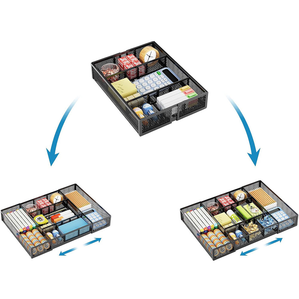 Expandable Desktop Drawer Organizer Basket with Adjustable Dividers for Home Office