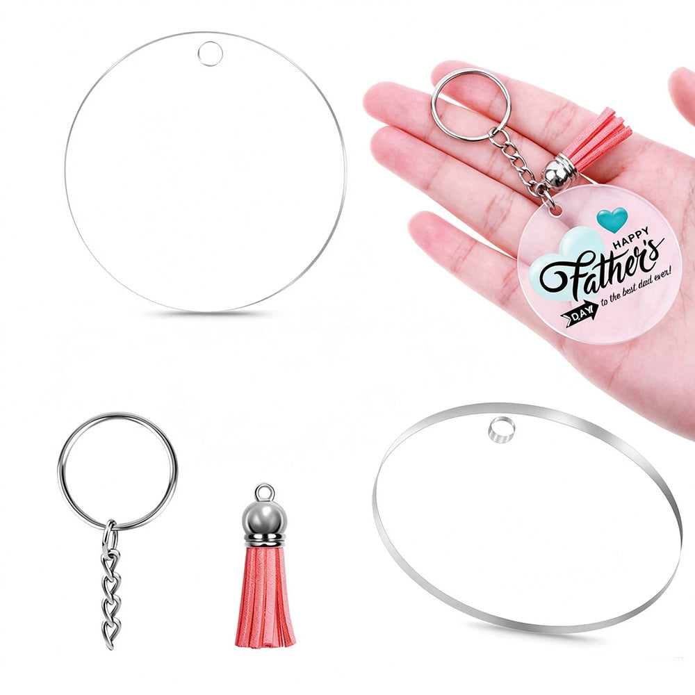 120 Piece Clear Acrylic Blank Keychain Pendant DIY Craft Set