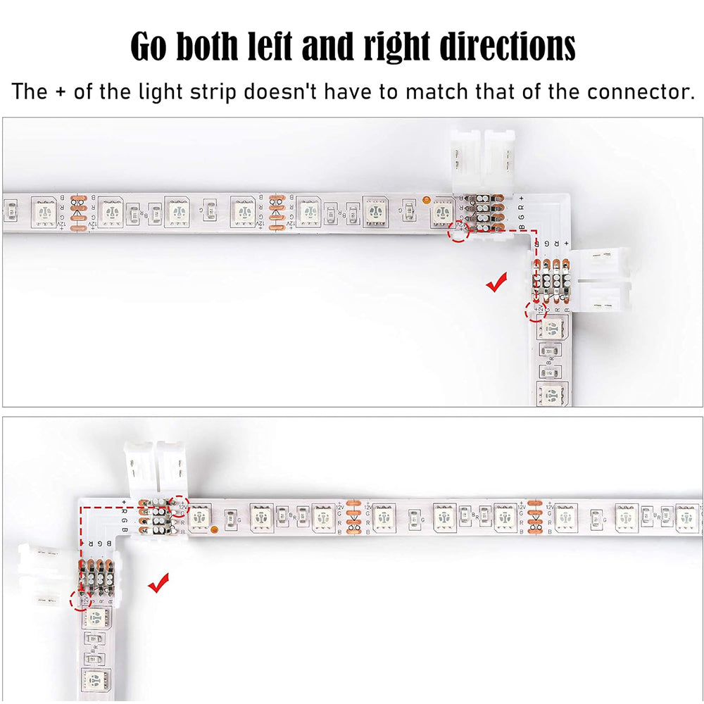 10Pcs L Shape 4-Pin 10mm LED Connectors with 20Pcs Clips for Strip Lights