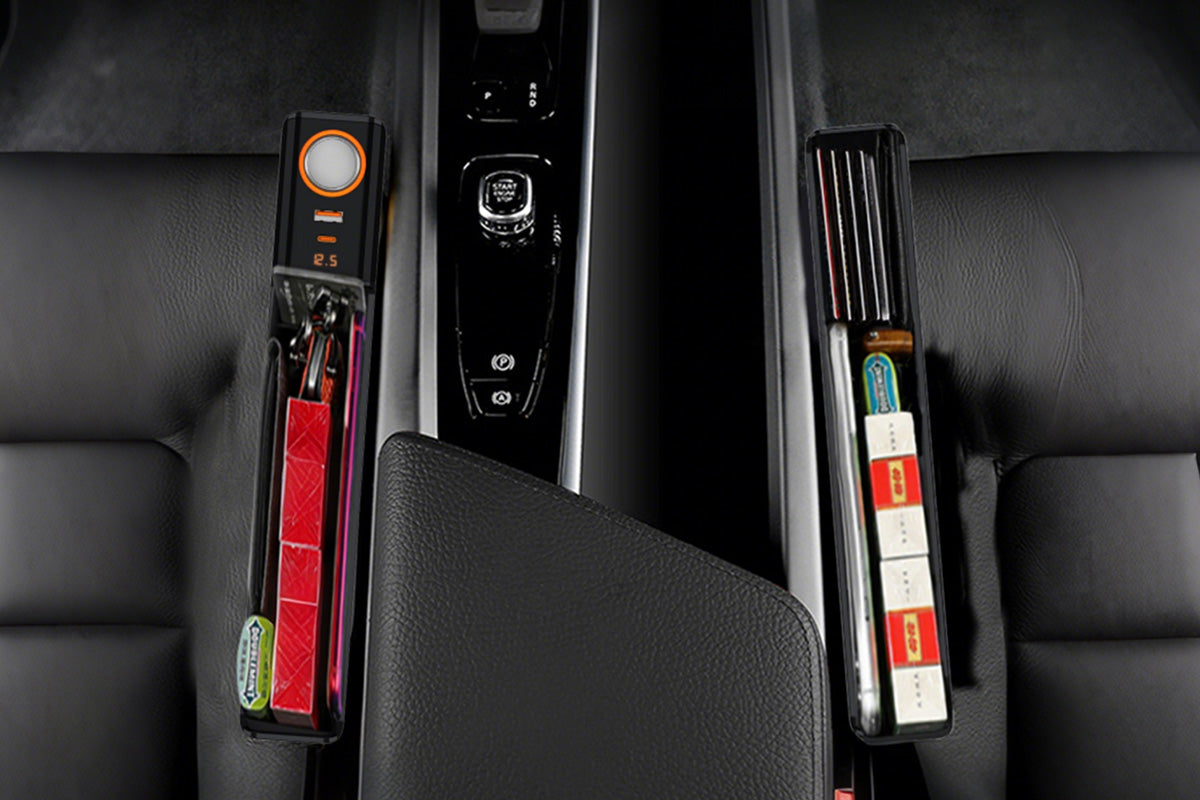 Car Seat Gap Organizer with USB-C USB Ports Console Side Pocket Storage Box