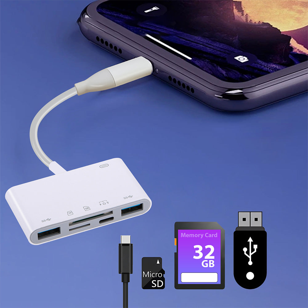 For iPhone iPad  5 in 1 USB-C SD Card Reader USB-C to Memory Card OTG Adapter