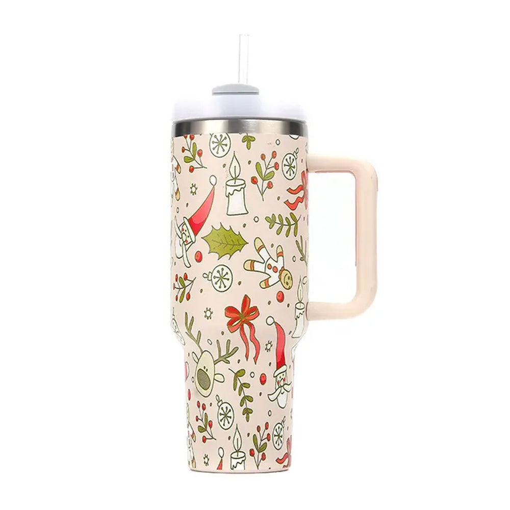 40oz Stainless Steel Christmas Pattern Thermal Mug For Stanley Cup
