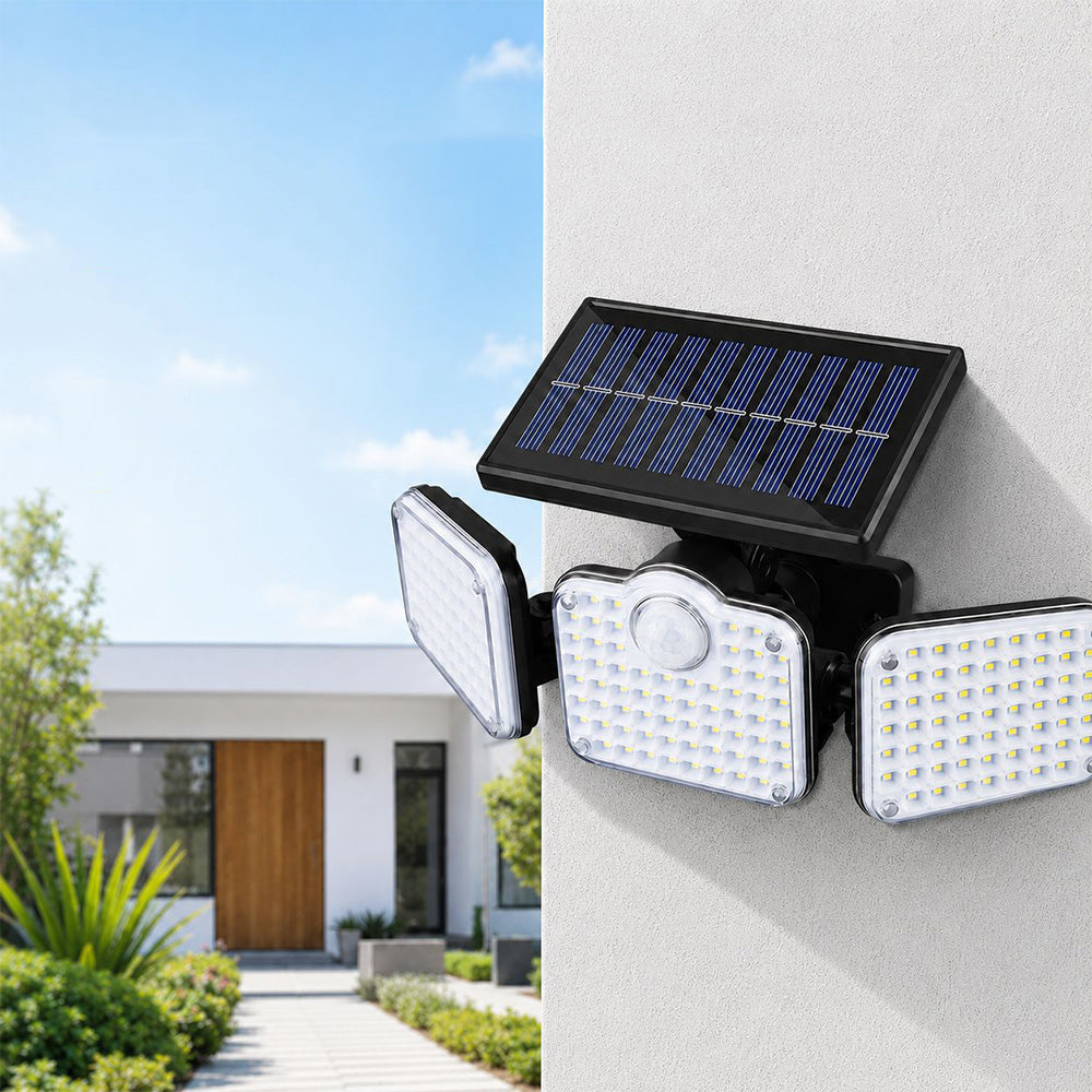 3 Head 321 LED Solar Motion Sensor Outdoor Garden Wall Protective Flood Light