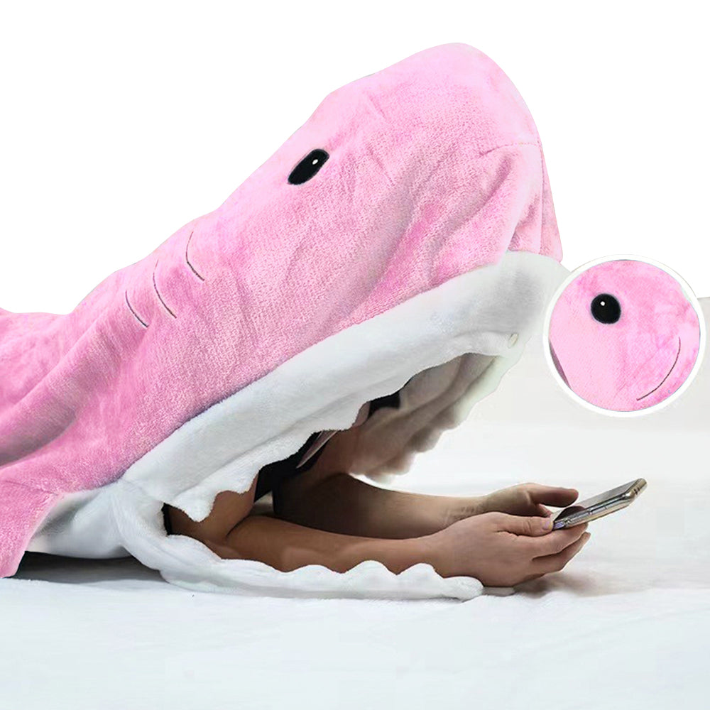 Pink Flannel Wearable Shark Hoodie Blanket