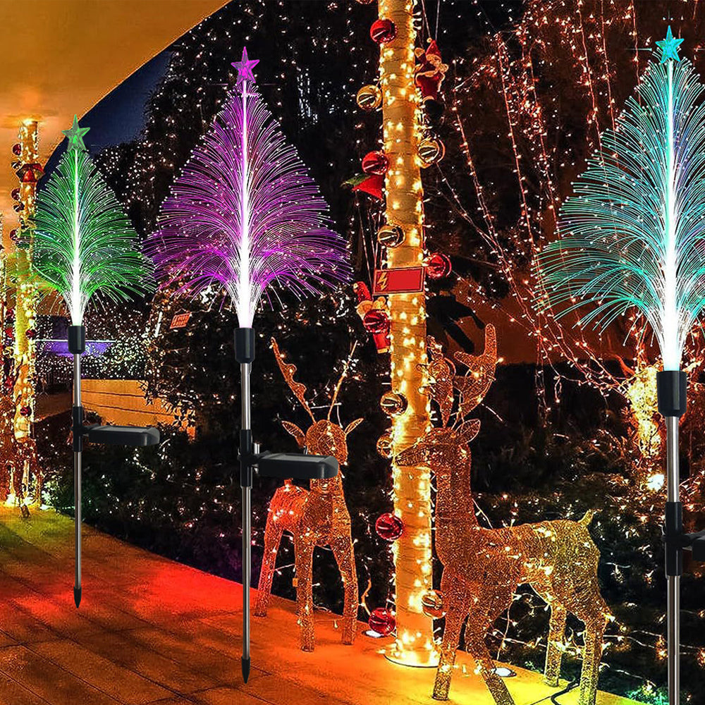 3Pcs Solar Fiber Optic Lights Christmas Trees Lights-Pentagram Christmas tree
