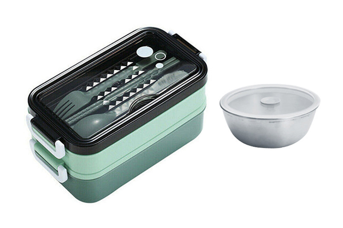 Bento Box Stackable 3-Compartment Lunch Containers With Dinnerware And Seal Cover