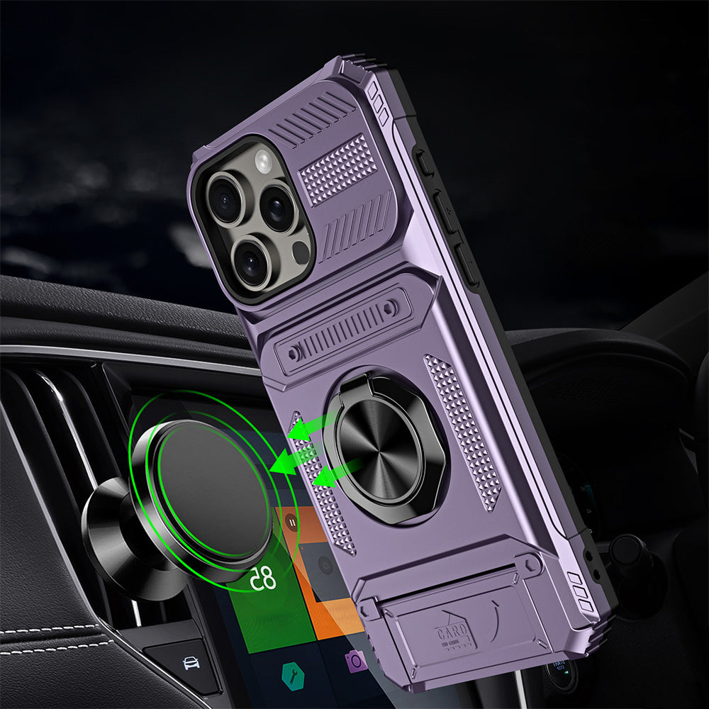 Wallet Card Slot Shockproof Protective Case for iPhone 17 and 18 Series-Purple