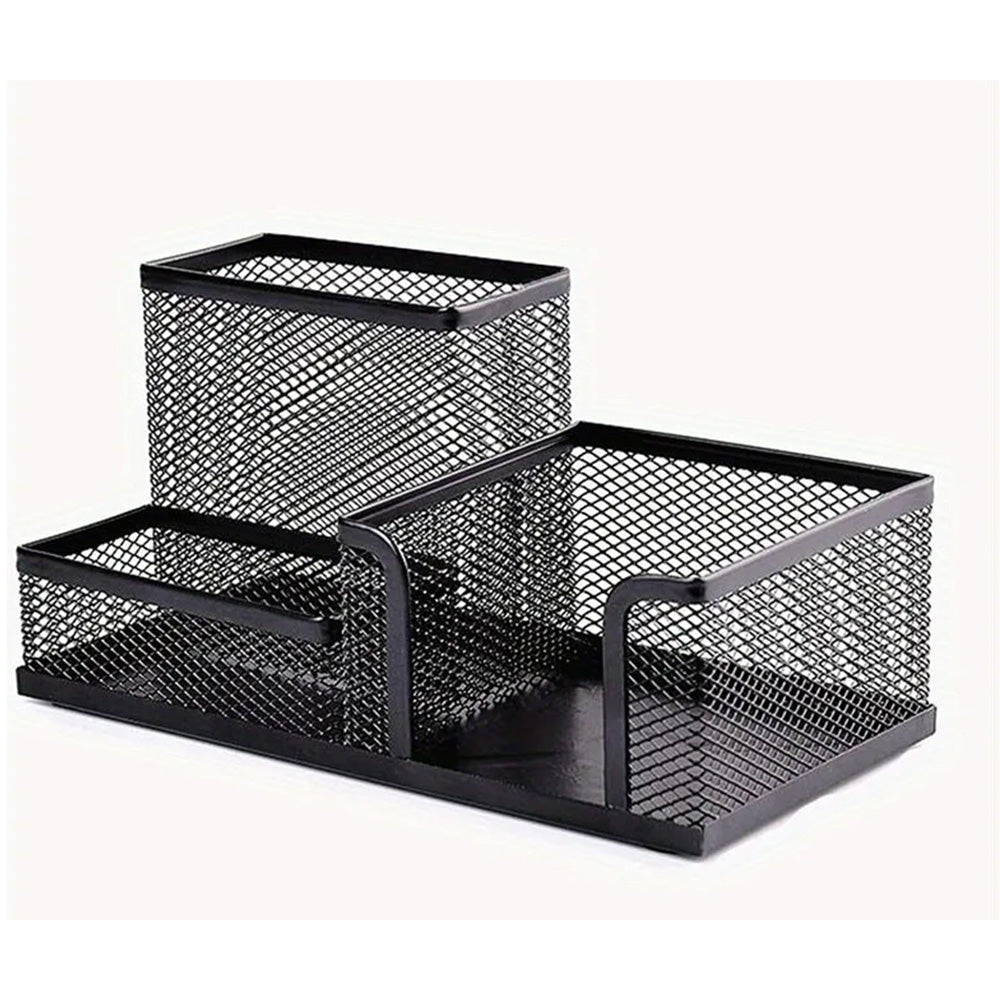3 Compartment Mesh Pen Holder Desk Organizer Metal Office Supply Storage for Home School