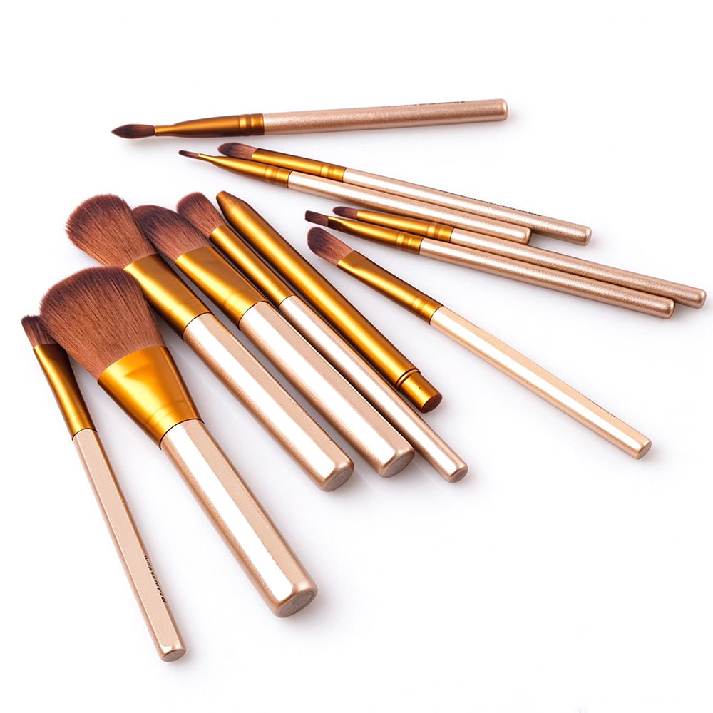 12 Piece Makeup Brush Set with Gold Iron Storage Case