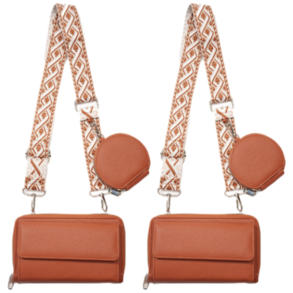 2Pcs PU Leather Wide Strap Crossbody Bag with Coin Pouch for Women