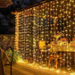Solar Lights Fairy Curtain Lights Christmas Hanging String Lights for Window Backdrop