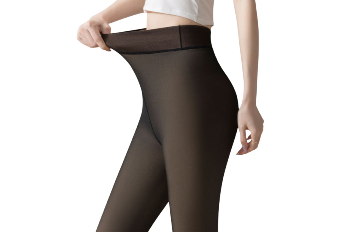 Sheer Tights Plus Size Winter Thermal Pantyhose Bare Legs Illusion Warm-Black