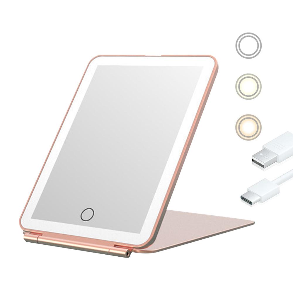 2Pcs Rechargeable Makeup Mirror Portable Vanity Mirror with 3 Light Colors-Black and Pink