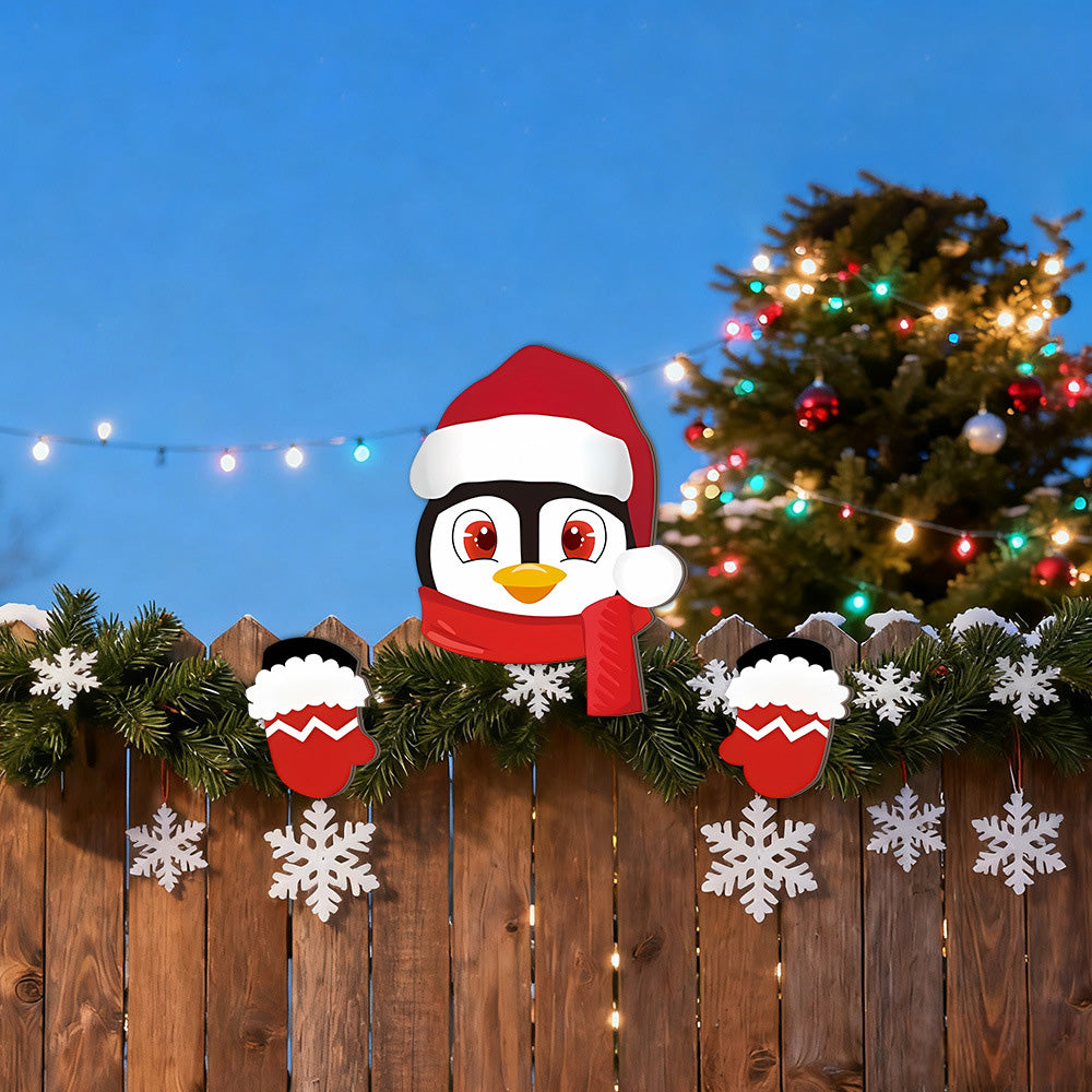 3 Pcs Christmas Fence Peeker Santa Reindeer Penguin Yard Decor