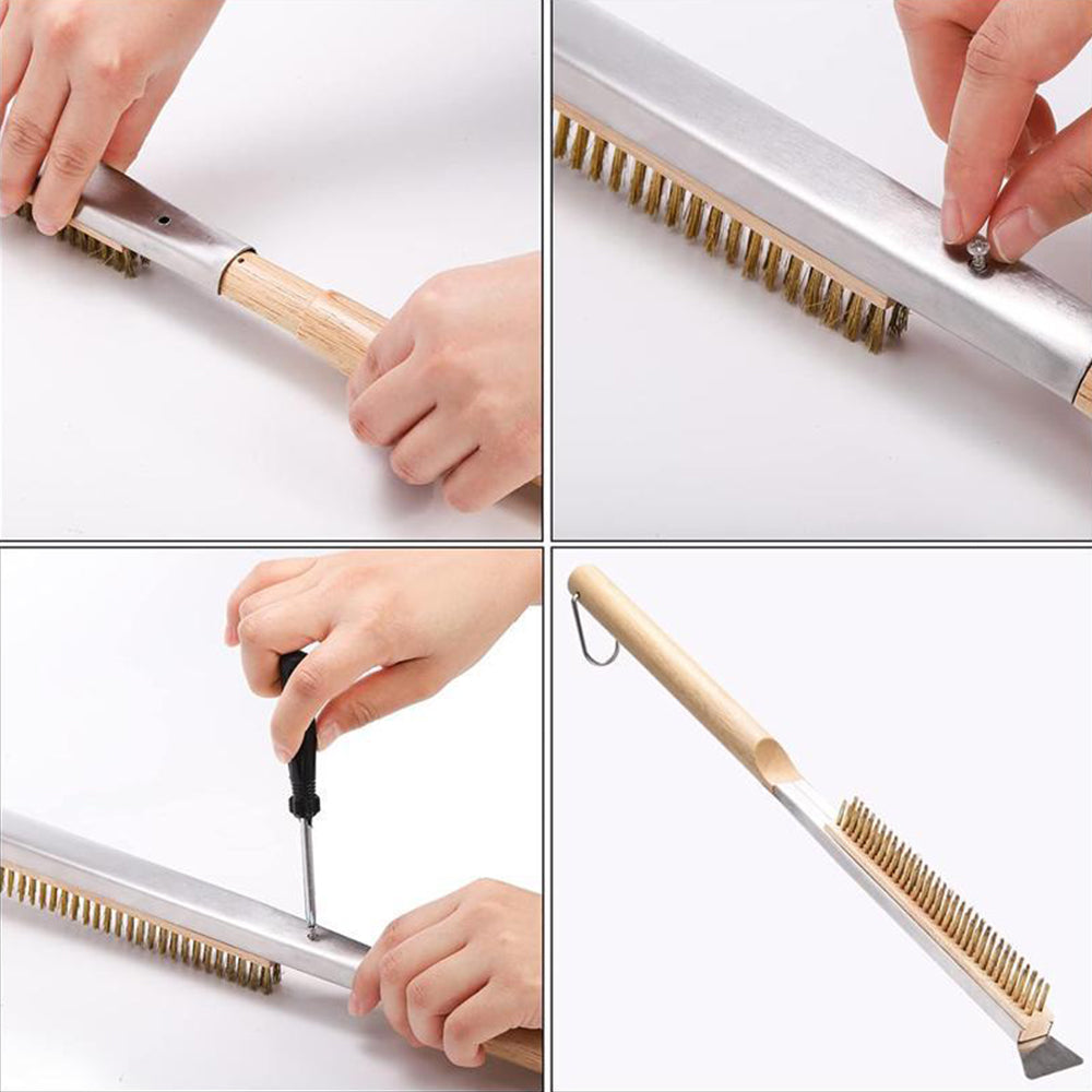 Steel Wire Pizza Oven and Stone Cleaning Brush with Scraper