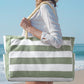 Large Zipper Beach Bags Striped Tote Bag For Travel Outdoor Vacation