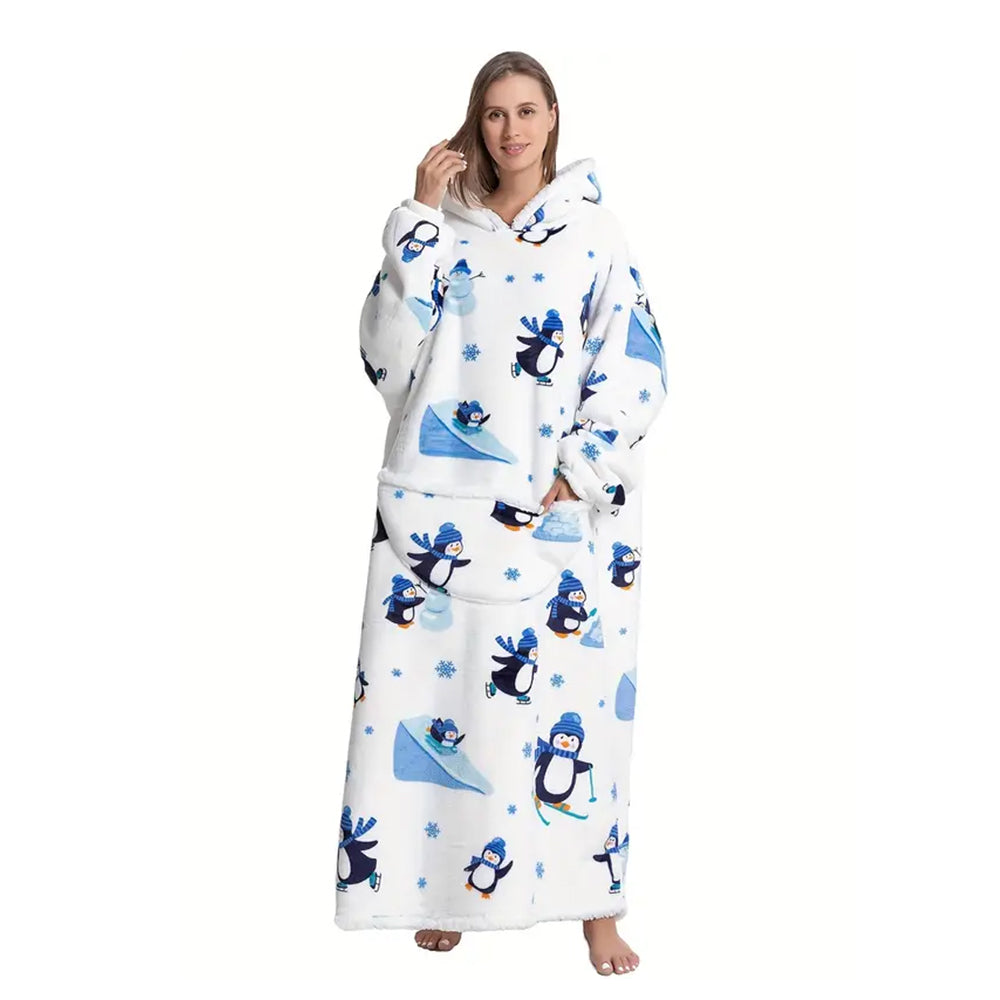 Extra Long Hoodie Wearable Blanket With Big Pocket for Adults